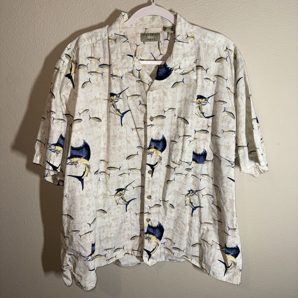 Natural Issue Men’s Button Down Shirt Beige Fish
